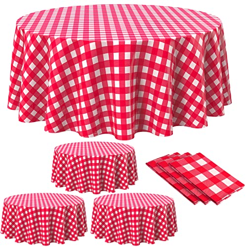 Remagr Disposable Checkered Tablecloth Round, Red and White, 3 Pieces