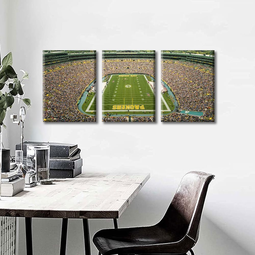 Canvas Art Office Wall Art Lambeau Field Canvas Wall Art Green Bay Modern Artwork Soccer Stadium Pictures Rustic Wall Art for Living Room Bedroom House Decorations Framed Ready to Hang, 36"Wx16"H