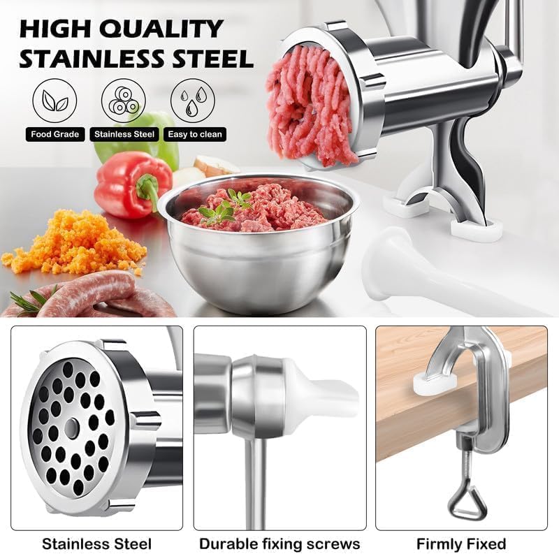 Meat Grinder Manual Mincer - Manual Meat Grinder Sausage Maker Table Mount Pork Mincer Sausage Stuffer Funnel Make Homemade Burger Patties Hand Operated Kitchen Tool16