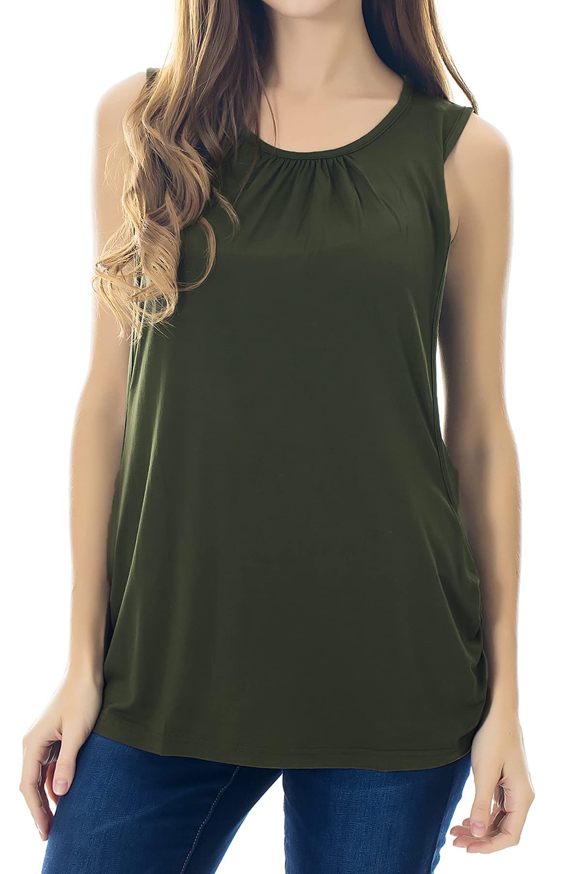Smallshow Women's Maternity Nursing Tank Top Summer Sleeveless Breastfeeding Clothes,Army Green,S