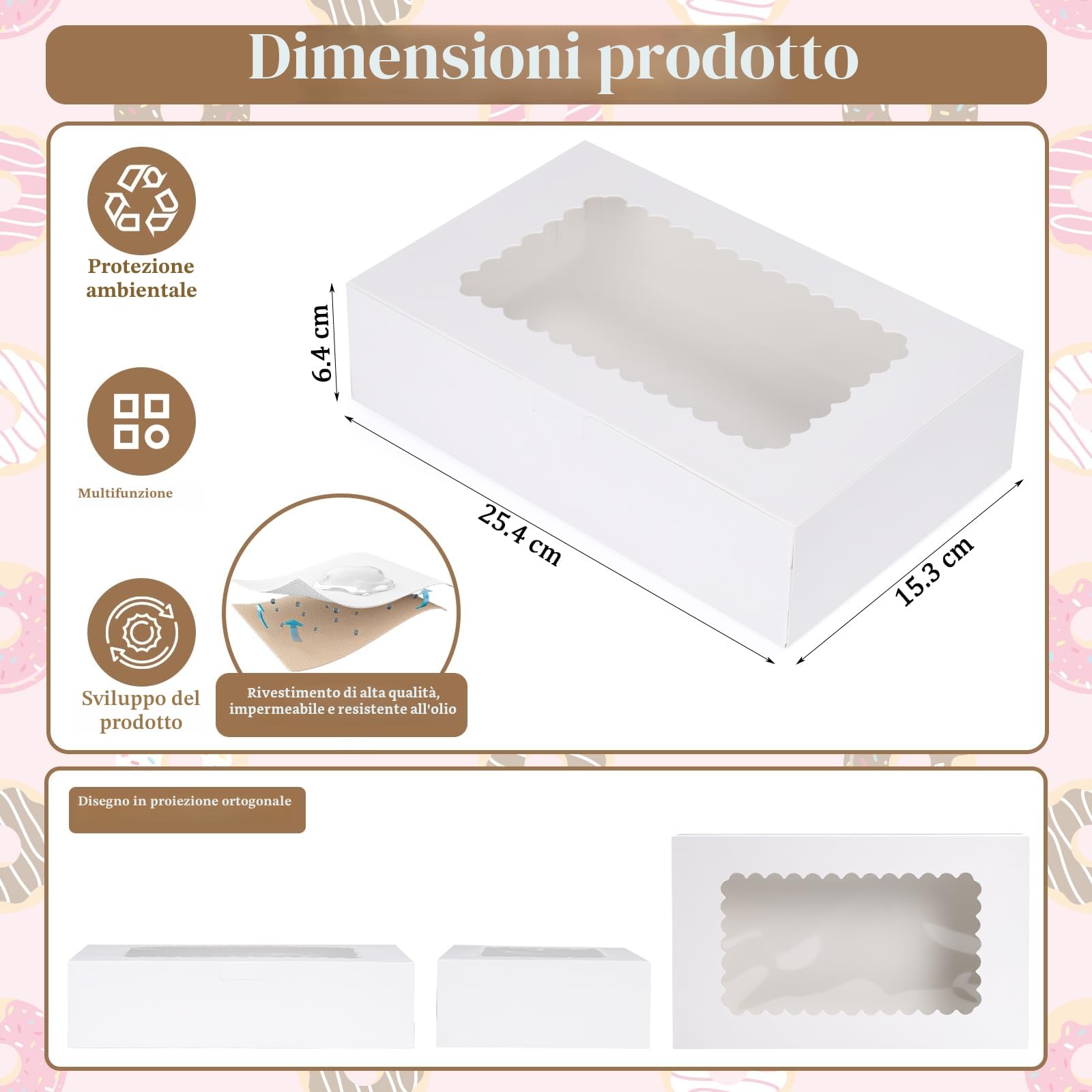 Scatole per Dolci da 20 Pezzi, Scatola Confezione Regalo Bianco con Finestra Trasparente, 25,4 x 15,3 x 6,35 cm Scatola di Cartone per Dolci, Torte, Biscotti, Pasticceria, Muffin