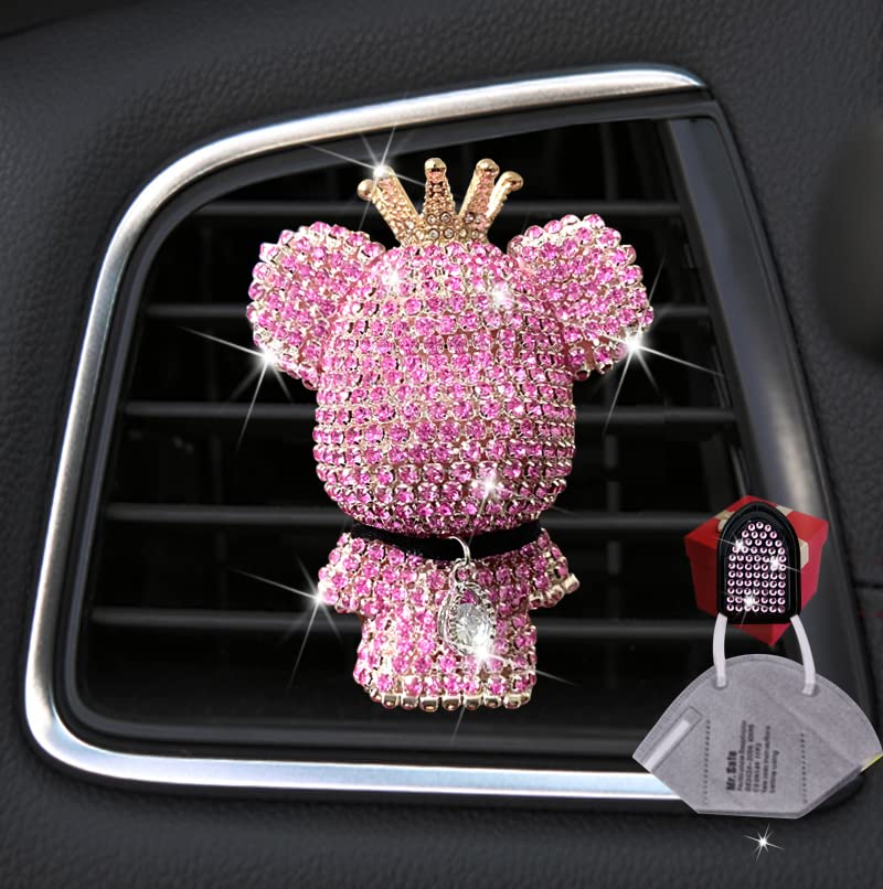 Image of Air Vent Clips Car Accessories,Shiny Crystal Bear Car Air Freshener Vent Clip, Car Interior Interior Decoration，Holiday Gift for Boys Girls Friends Family (Pink）