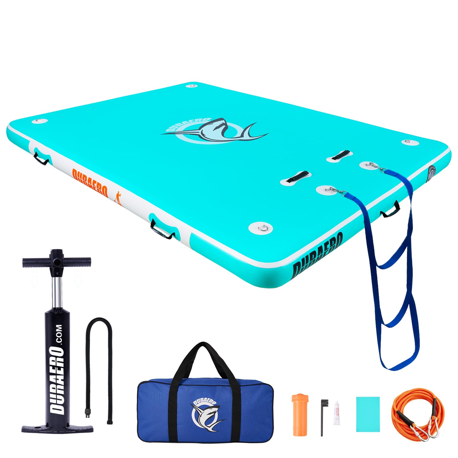 Piattaforma gonfiabile XL, 240 x 180 x 15 cm, isola da bagno antiscivolo per piscina e lago, isola galleggiante portatile con borsa per il trasporto e pompa ad aria, stazione galleggiante per la