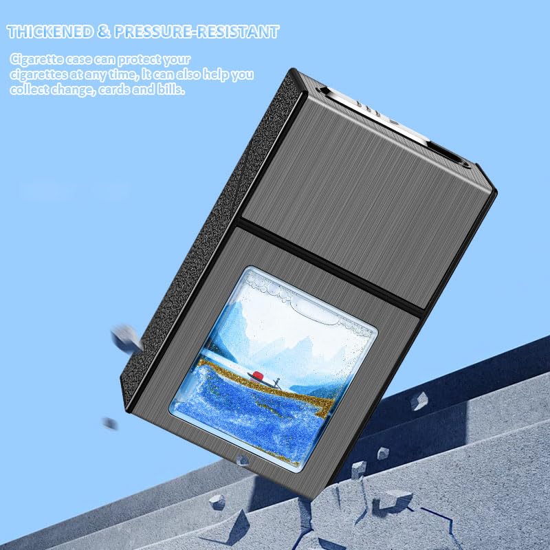 Cigarette Case with Lighter,Full Pack 20 Regular Size Quicksand Cigarettes Box Holder Built in Electric Rechargeable Lighter, Gift for Women & Men (Black-Man) image 5