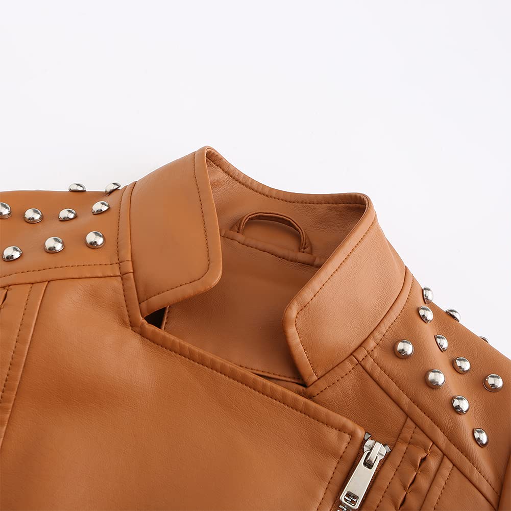 YFFUSHI Femme Blouson PU Biker Faux Leather Jacket Slim Fit Veste en Similicuir Elégante de Style Motard Zippé