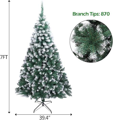 Miniatura 3 de Árbol de Navidad artificial flocado de 7.5 pies, árbol de Navidad nevado con bisagras verdes con piñas y bayas rojas, árbol de Navidad de PVC