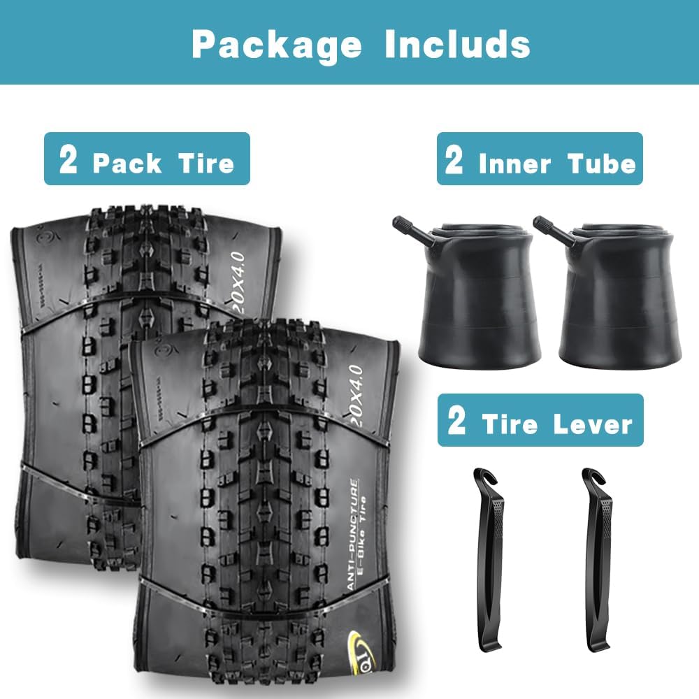 2 Pack 20"/26"X4.0" E-Bike Fat BikeTires Anti-Puncture with or Without Inner Tubes Electric Bike Tricycle Tyres Foldable Replacement Tires for Mountain Snow All Terrian Urban Road Bicycle