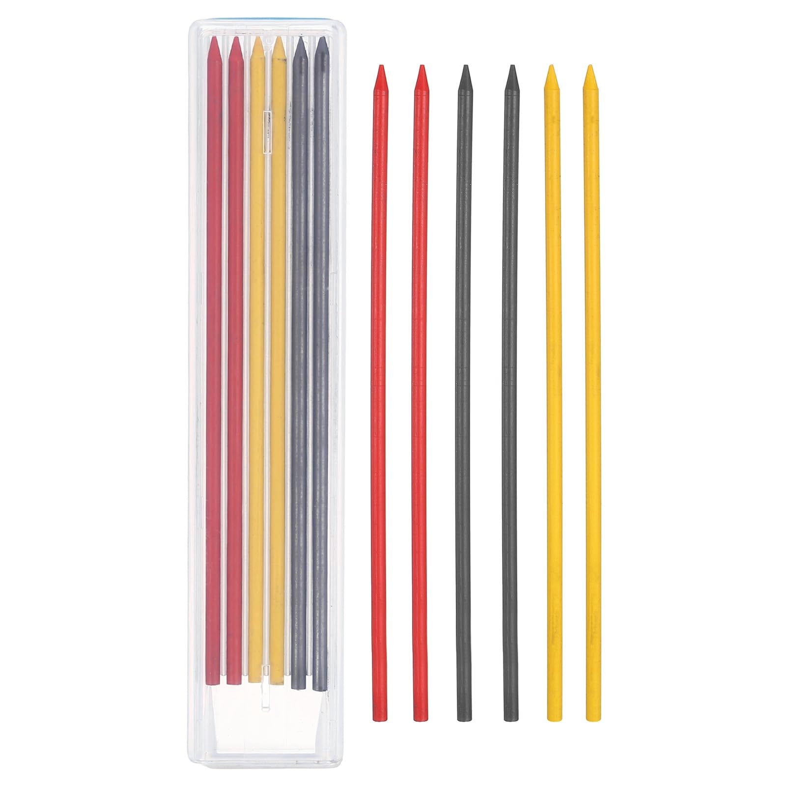 PATIKIL 12Pcs 2.8mm Carpenter Pencil Lead Refills, Solid Dry Pencil Refills Break Resistant Lead Refill for Mechanical Carpenter Construction Pencils Art Drafting, Red, Yellow, Black