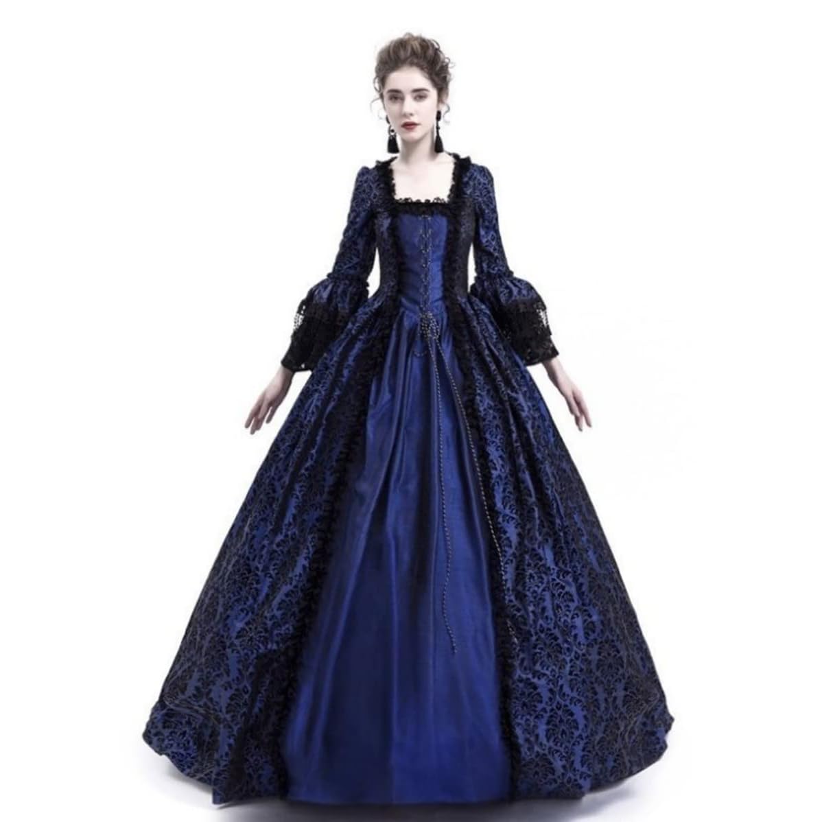 CAMDOM Robe Victorienne Médiévale pour Femme Gothique de Soirée Cocktail Elegante Lolita Party Swinging avec Jupon