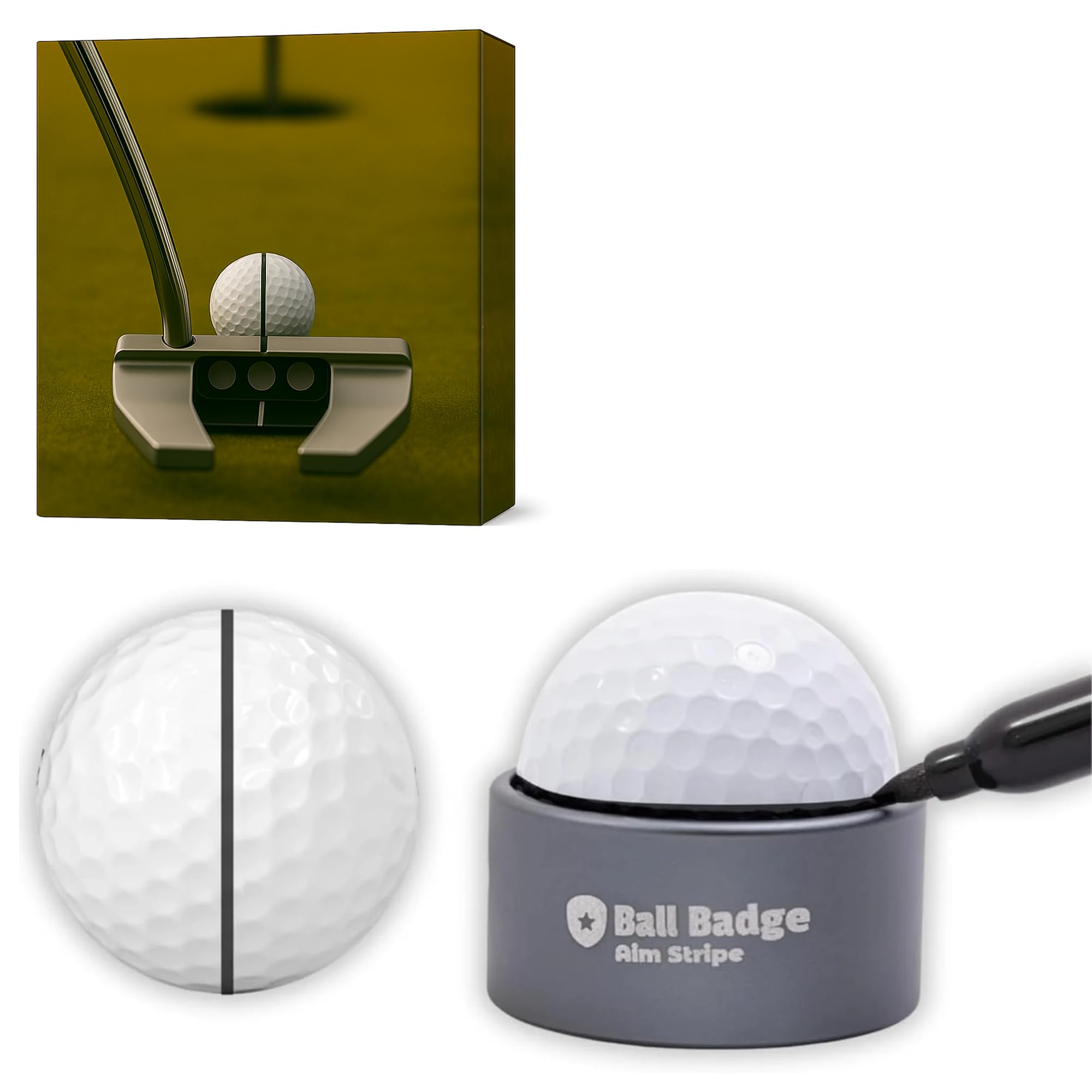 Ball Badge Aim Stripe - 360 Degree Golf Ball Line Marker Kit with Golf Bag Attachment for Perfect Alignment and Precision Putting