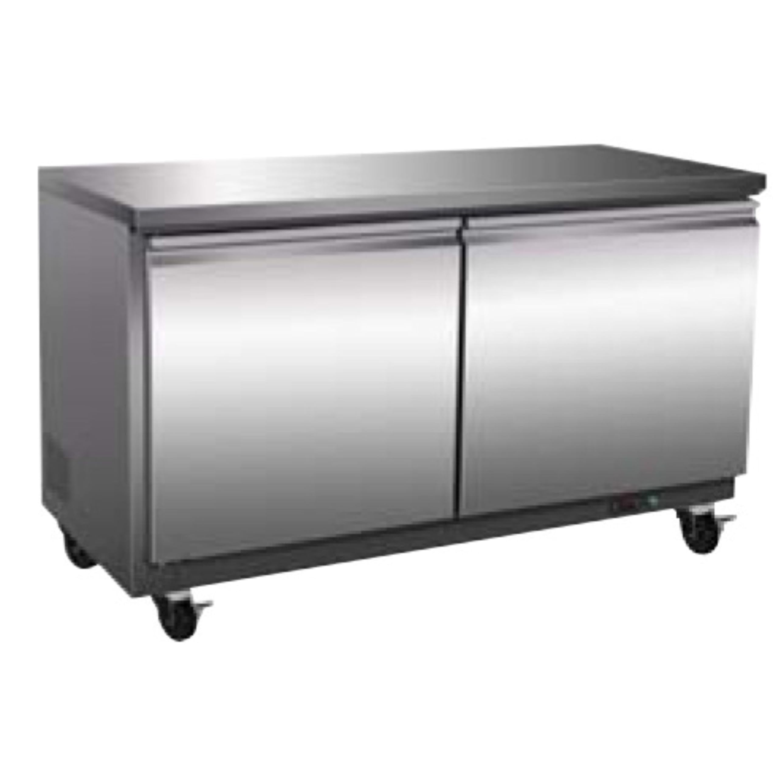 Serv-Ware Ucf-48-Hc Undercounter Freezer, 2 Solid Doors With Full-Length Handles, 12 Cu. Ft. Capacity, 48-1/5"W, Digital Thermostat, LED Display, Auto Defrost, (2) Shelves, Stainless Steel, Casters on Fridge.com - View 1