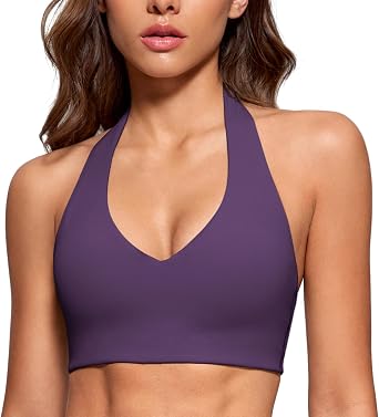 INGIA Womens Halter Longline Sports Bra Padded Low Back Yoga Bra Workout Crop Top with Built in Bra