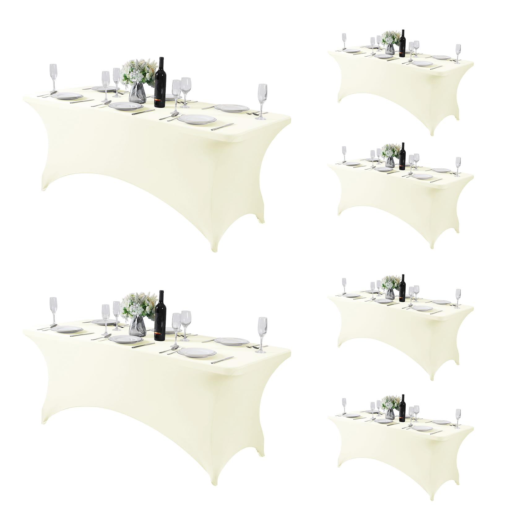 Fokitut 6 Pack Spandex Table Cover for 6FT Table Universal Fitted Stretch Tablecloth for Party, Banquet, Wedding and Events-Ivory