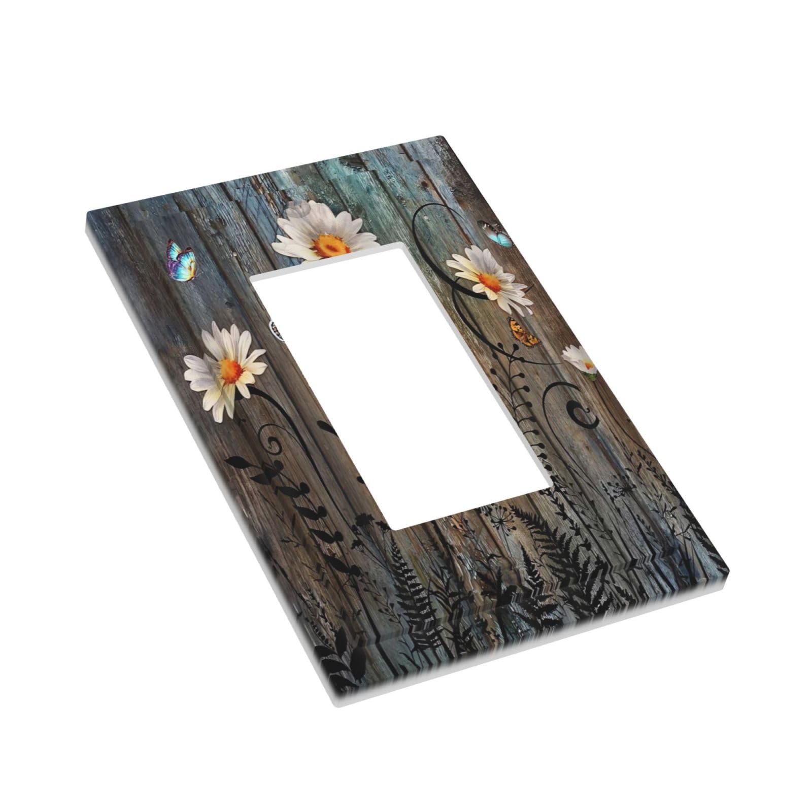 WJLKSJD Rustic Farmhouse Wood Floral Print Light Switch Cover Single Toggle 1 Gang Wall Plate Country Vintage Decorative Electrical Faceplate For