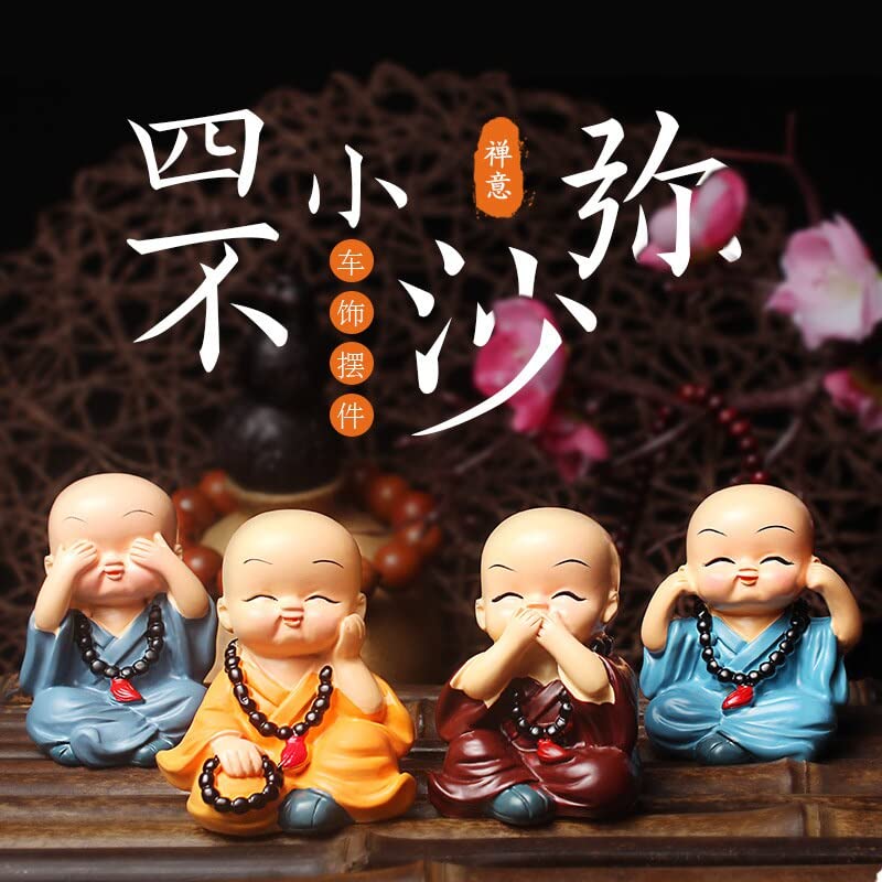 liqiu Creative Cute Little Beginner Four No Little Monk Car Ornament Decoration Personality Car Interior Accessories (Nama Warna : New four monks)