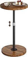 Asgolion Adjustable Height Round Side Table Walnut - Small Drink Table Pedestal Martini Stand Cocktail Nightstand 16.5-31.5"H