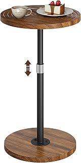 Round Side Table, Adjustable-Height Small Drink Table, Pedestal Martini Stand, Weighted Base Cocktail Table