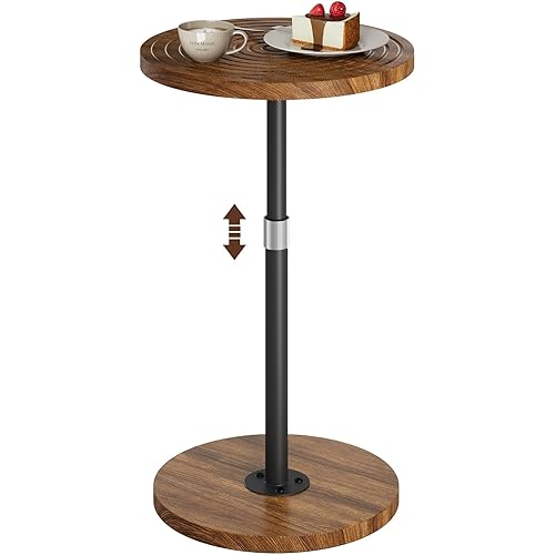 Round Side Table, Adjustable-Height Small Drink Table, Pedestal Martini Stand,