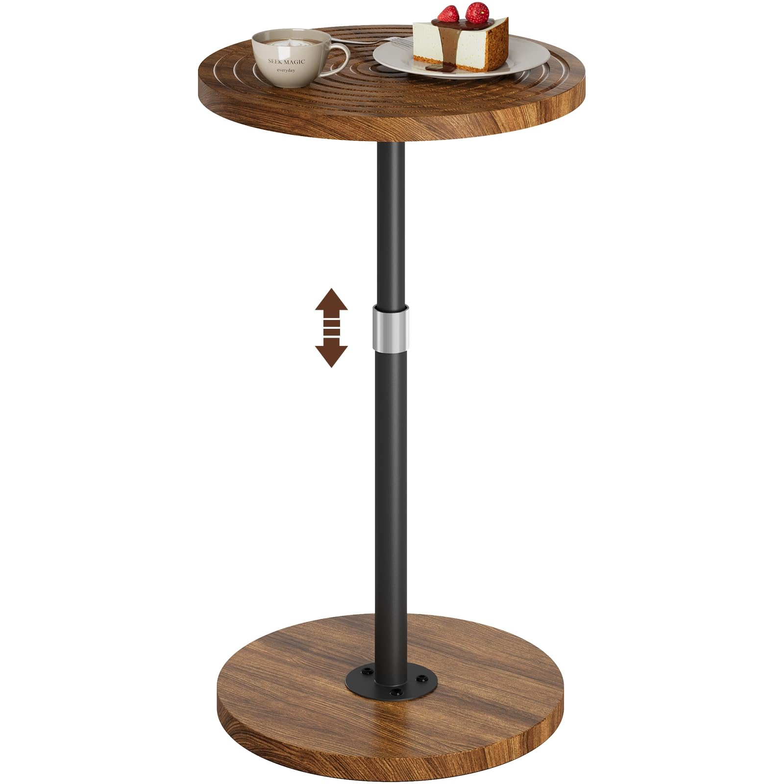 Photo 1 of [Missing Poles and Hardware] Asgolion Round Small Side Table, Adjustable-Height Drink Table, Pedestal Martini Stand, Weighted Base Cocktail Table Accent Nightstand for Living Room, Bedroom, Bathroom, Office, Walnut