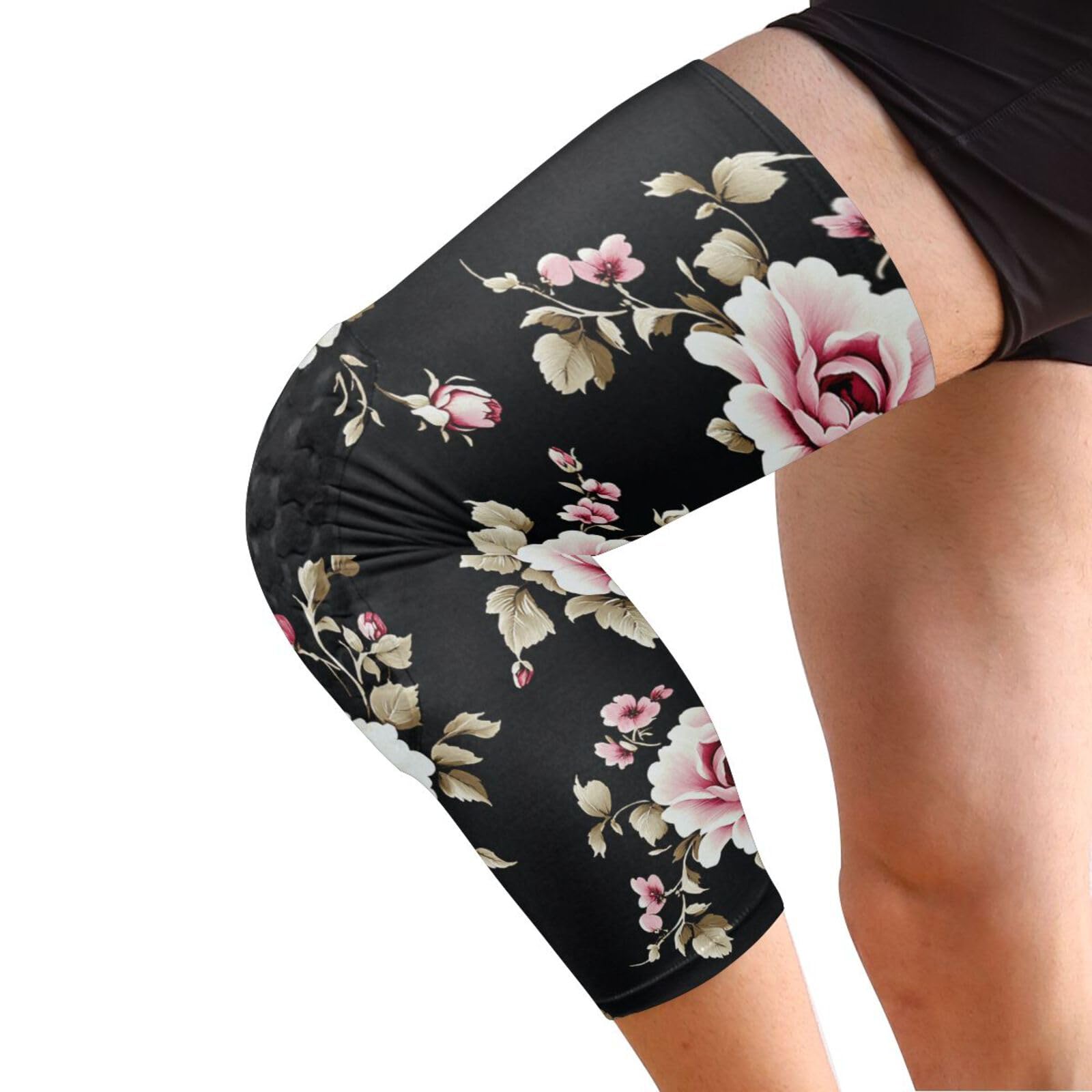 JUNZAN Elegant Roses in Black Basketball Knee Pads for Youth Kids Wrestling Knee Pads with Sleeves Sport Kneepads for Volleyball Football