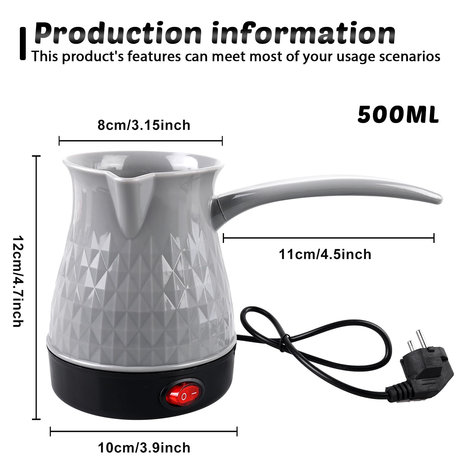 BORDEAG Cafetière électrique turque - 500 ml - Cafetière turque électrique - 220 V - Pour induction, maison, bureau, voyage (B)