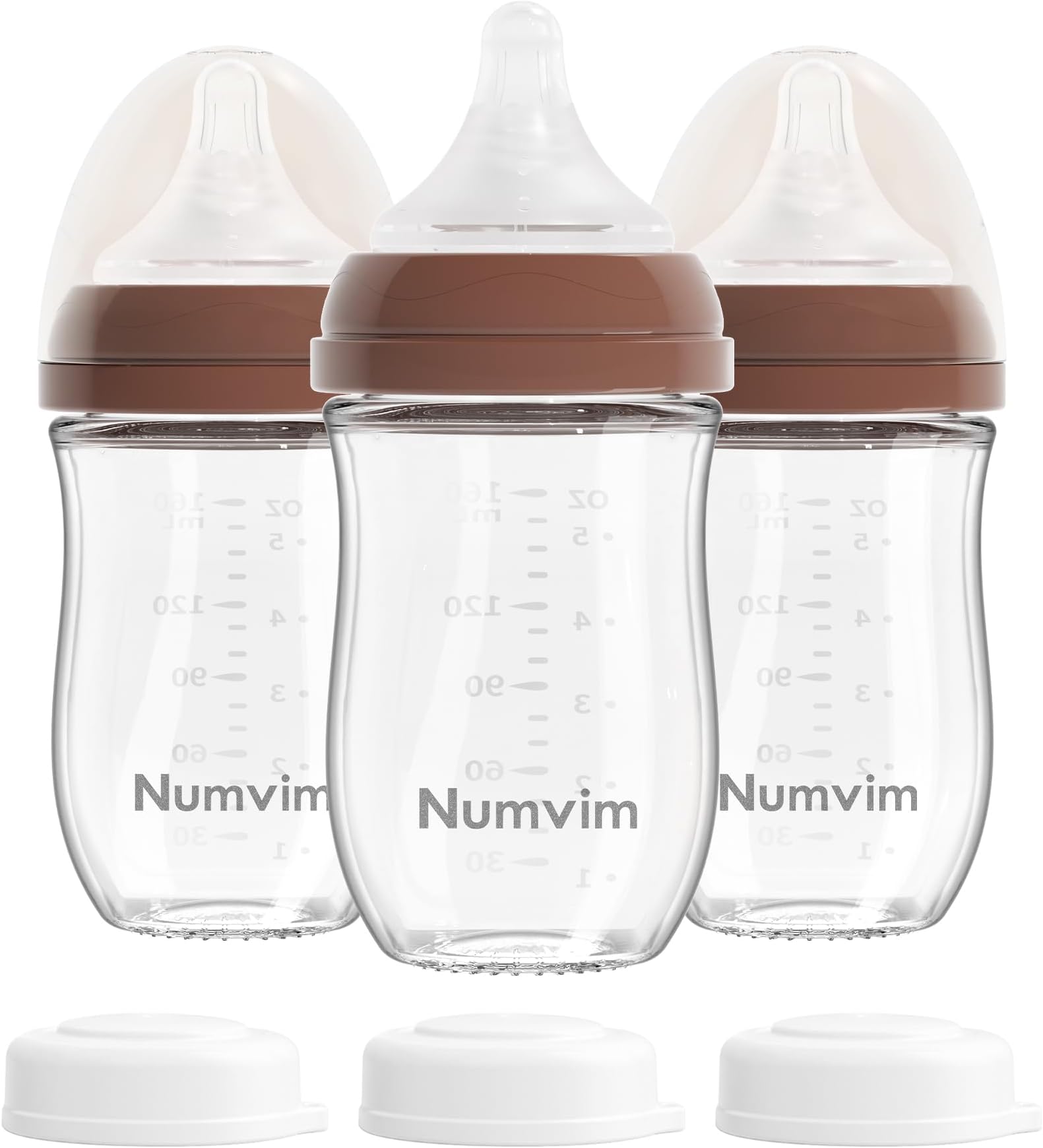 Natural Glass Baby Bottles Gentle & Slow Flow, Newborn Breastfeeding Bottle with Anti Colic Nipple for 0 Months Babies, 3 Packs (Brown (5 Ounce), 1 Count (Pack of 3))