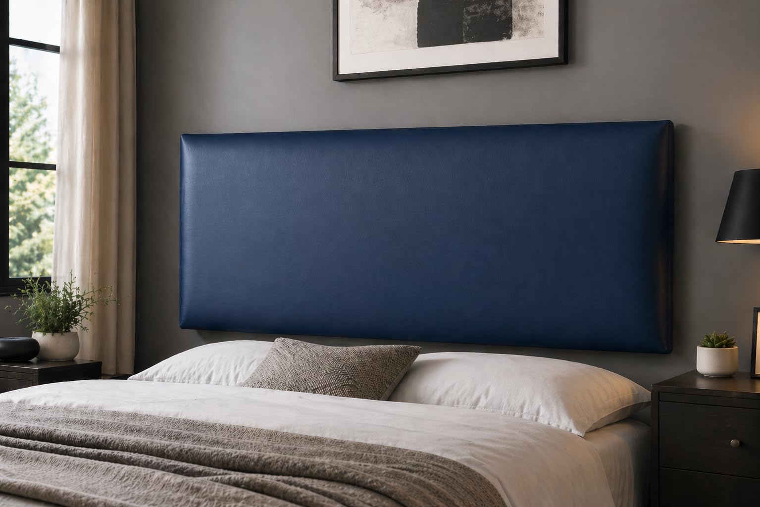 Somna Living Oliver Leather Upholstered Headboard 20” (Blue, 3FT Sing)