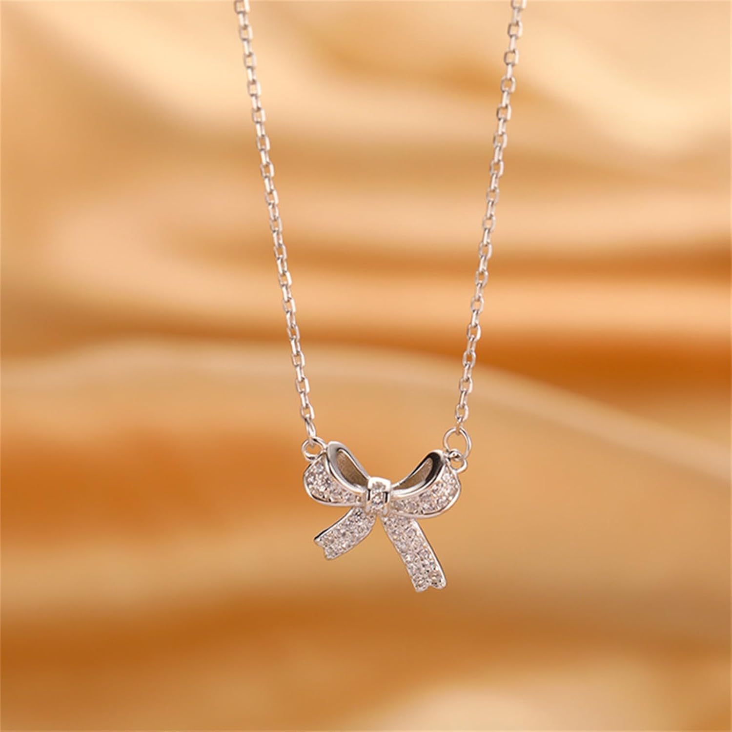 Bow Necklace for Women Bow Necklace Shiny Rhinestone Bow Pendant Necklace Dainty Jewelry - Image 7