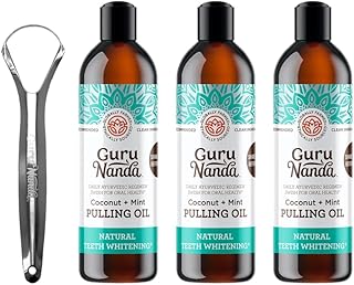 GuruNanda Oil Pulling (Mickey D’s - 3 Pack) with Coconut & 7 Essential Oils, Vitamins D, E, K2, Alcohol Free Mouthwash, Supports Bone & Gum Health, Freshens Breath, Helps Whiten Teeth, (8 Fl. Oz x 3)