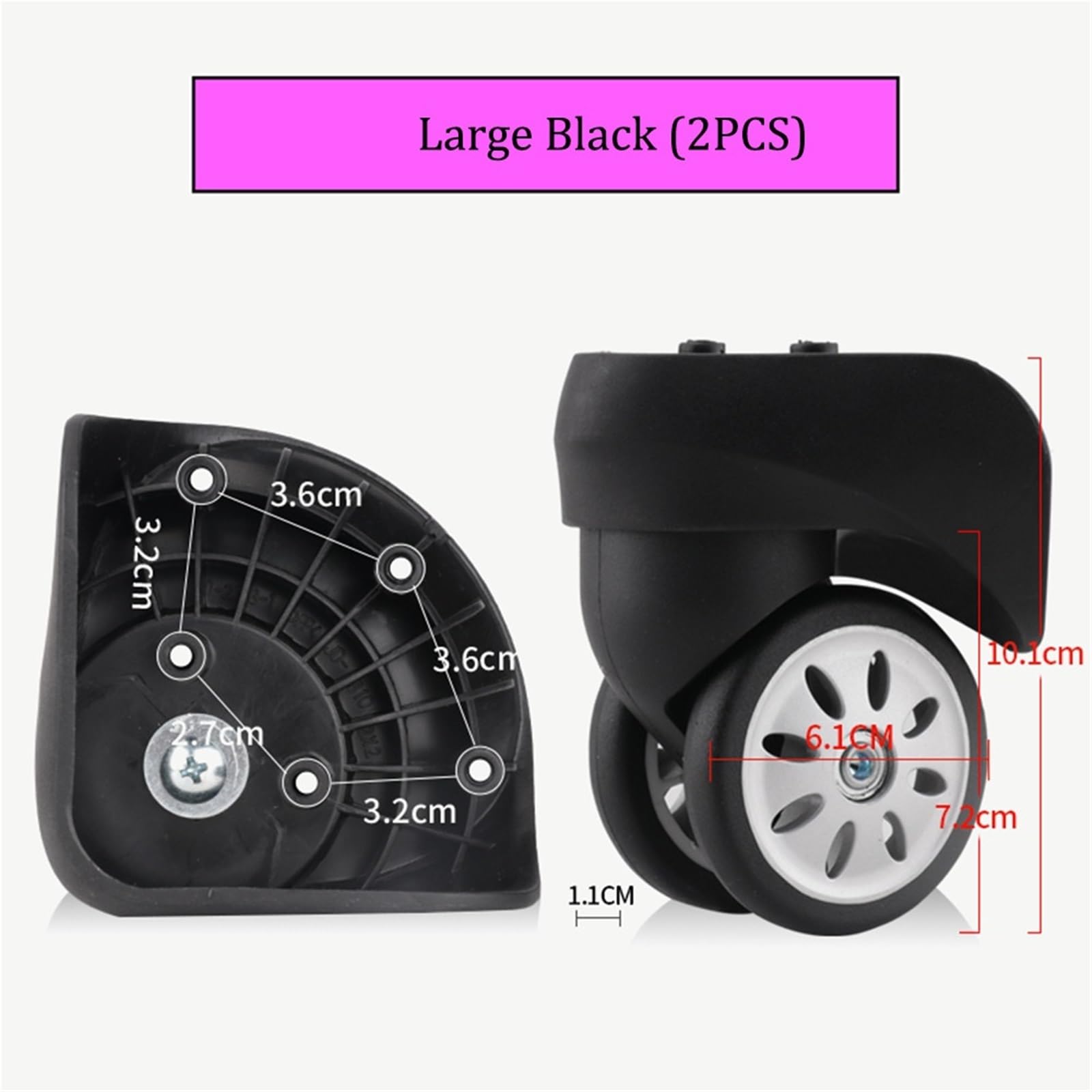 2 Piezas de Accesorios universales for Ruedas Equipaje con for reparación Maletas Viaje contraseña(L Black)