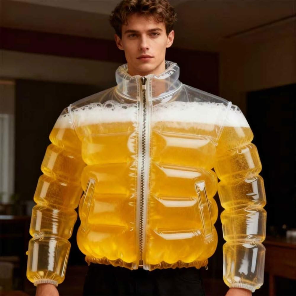 Veste à BièRe 2026 Pour Hommes Et Femmes, Manteau Gonflable Transparent Rempli De BièRe Avec Paille - Doudoune à BièRe Pour Piscines à BièRe, FêTes Et Rassemblements