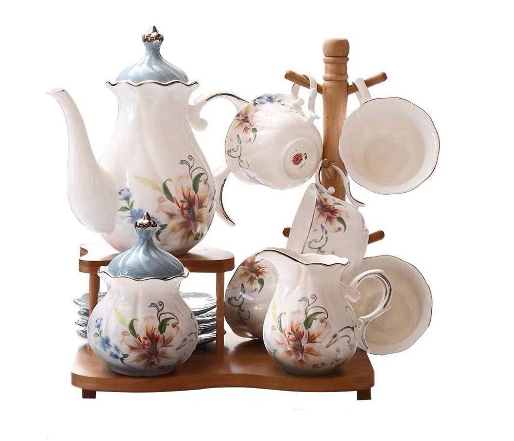 Sjdopulse Gold Court Style Afternoon Tea Set, Ceramics European Style Living Room Coffee Cup Teapot Set, New Wedding Items Move To New Home Gifts