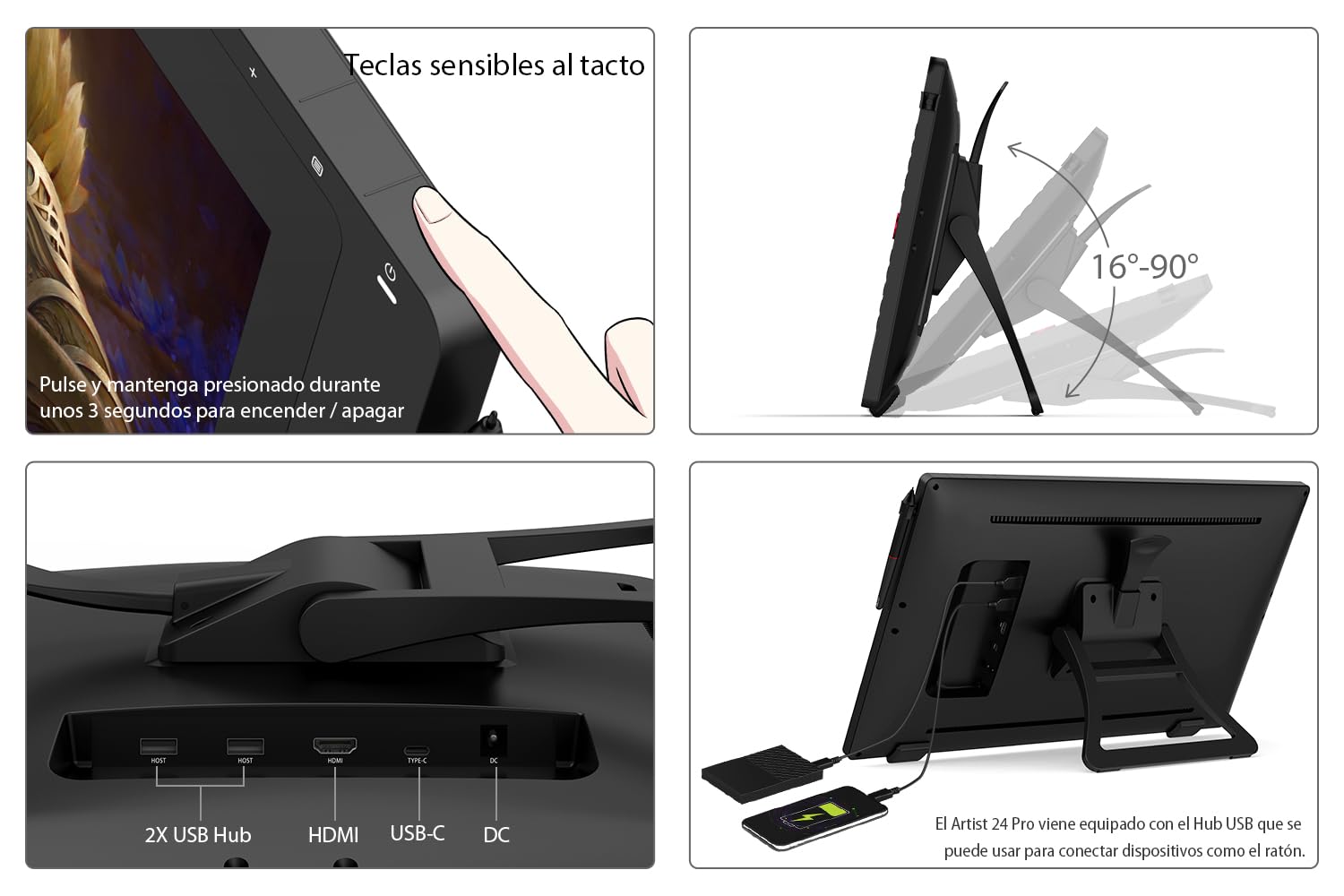 XP-PEN Artist 24 Pro - Tablet Graphqiue con Pantalla 2K QHD de 23,8 Pulgadas, lápiz Capacitivo pasivo 8192 Niveles Conexión USB-C - Compatible con Windows/Mac/Android | Tableta Dibujo Digital Profesional para Dibujar