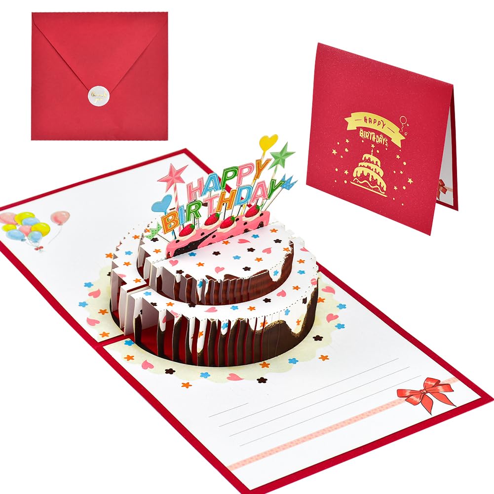 Biglietto D'auguri Pop-up 3D A Forma Di Torta - Fatto A Mano Con Tecnica Di Intaglio Carta Cinese - 3