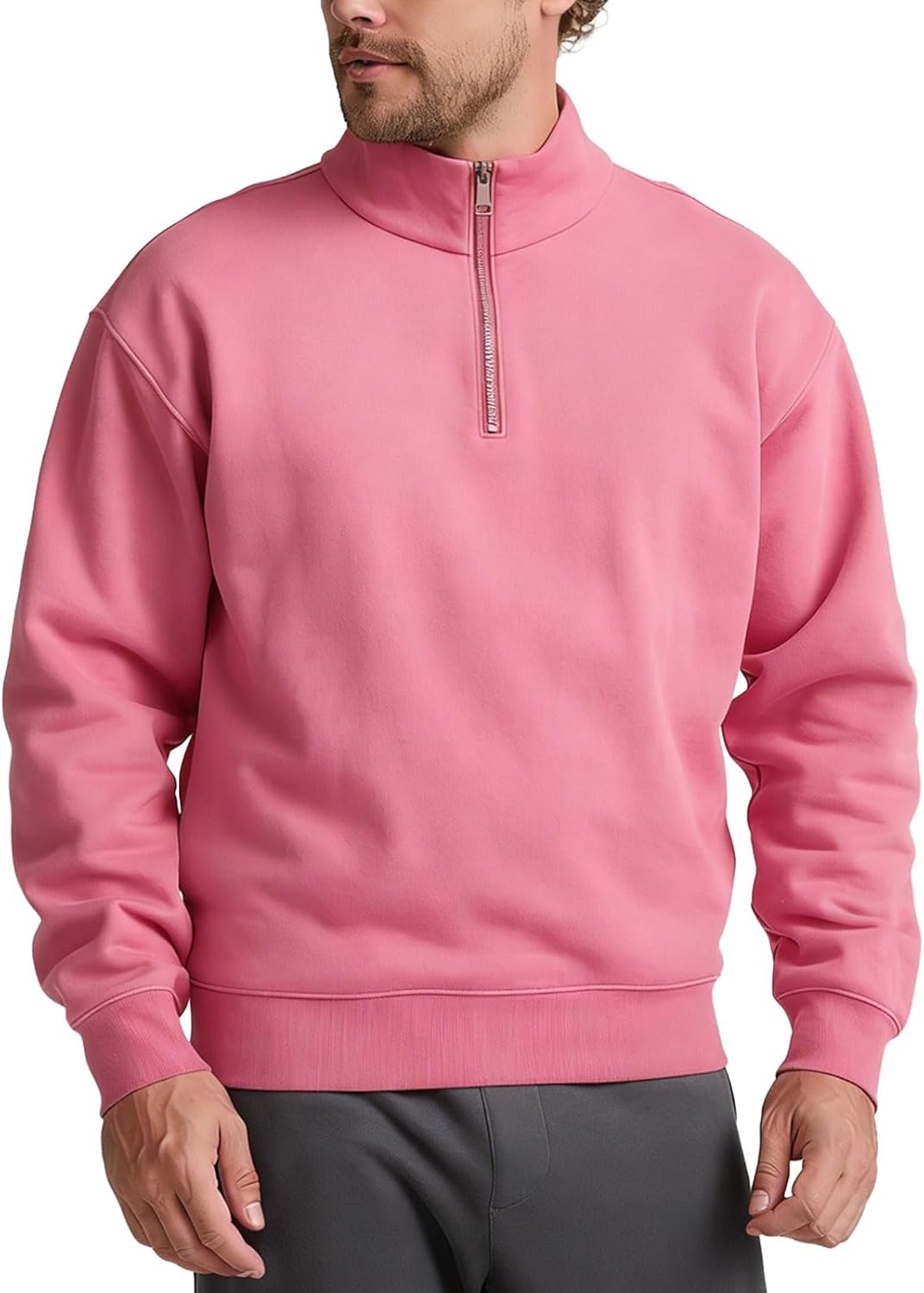 JIHUILAI Mens Quarter Zip Pullover Sweatshirt Mock Neck Long Sleeve Casual Lightweight Sweater with Pocket