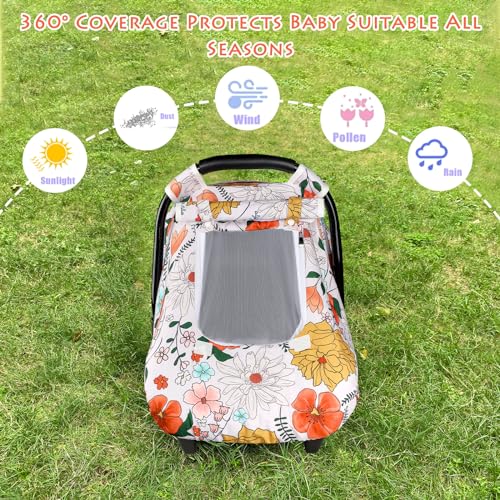 Image of Baby Carseat Cover Girls, Pea Pod Infant Car Seat Covers Canopy for Newborn with 2 Layers Windows of Breathable Mesh /Fabric, Lightweight Polyester /Minky Dot Backing, Snug Fit Most Baby Car Seat