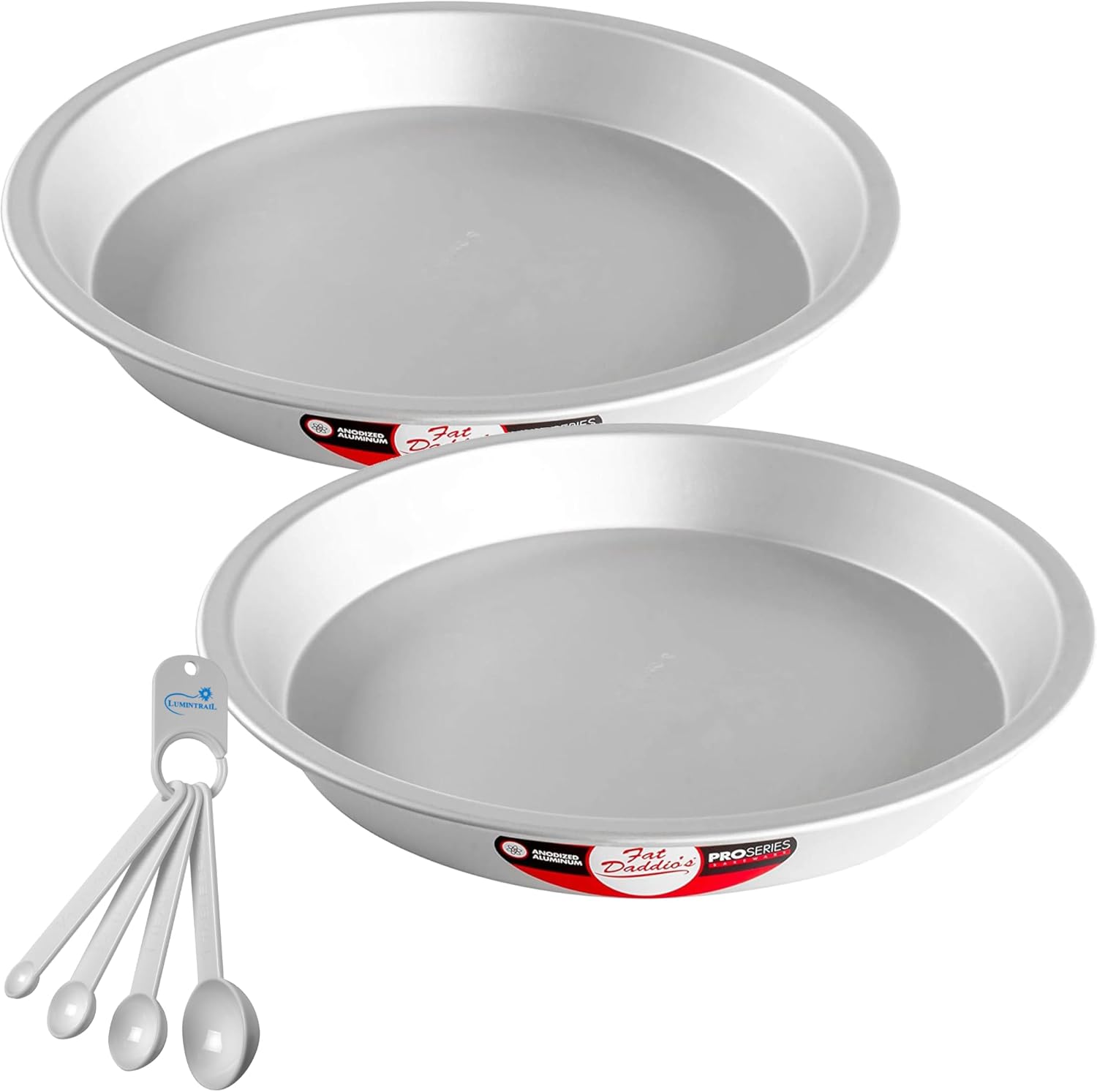 Lumintrail Fat Daddios PIE-12 Pie Pan, 2 Pack, 12 x 1.5 Inch, Silver, with a Measuring Spoon Set