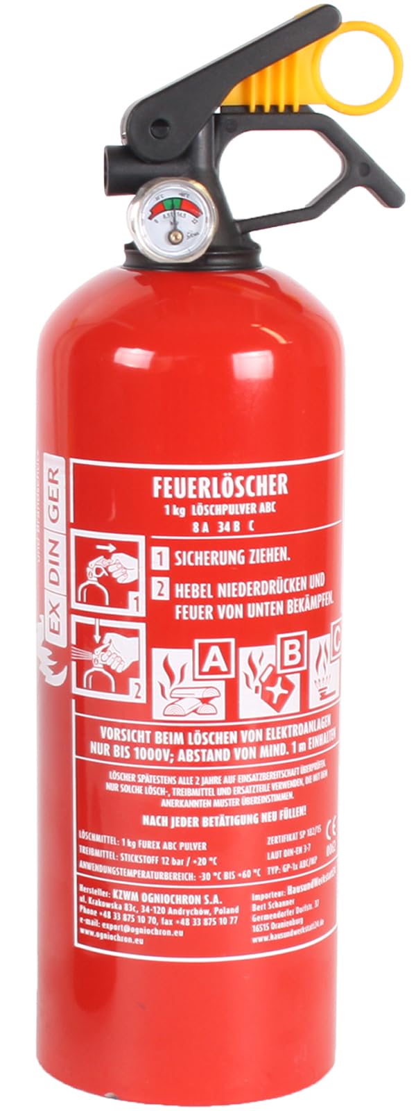EXDINGER Pulver-Feuerlöscher Autofeuerlöscher GP-1x ABC 1 kg