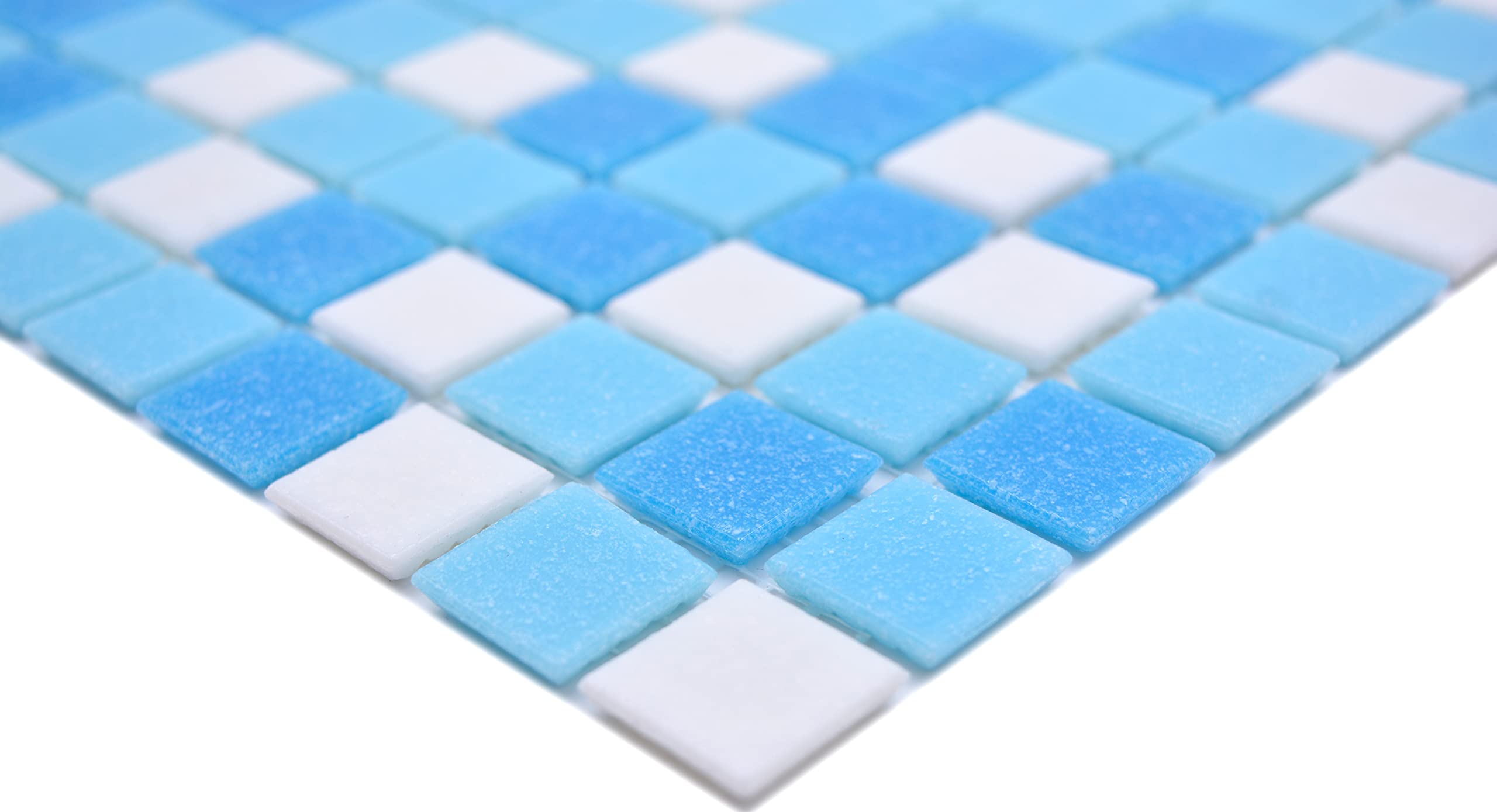 Mosaico de mosaico de cristal, mezcla de vidrio blanco y azul, pegado con papel para piscina, mosaico de piscina