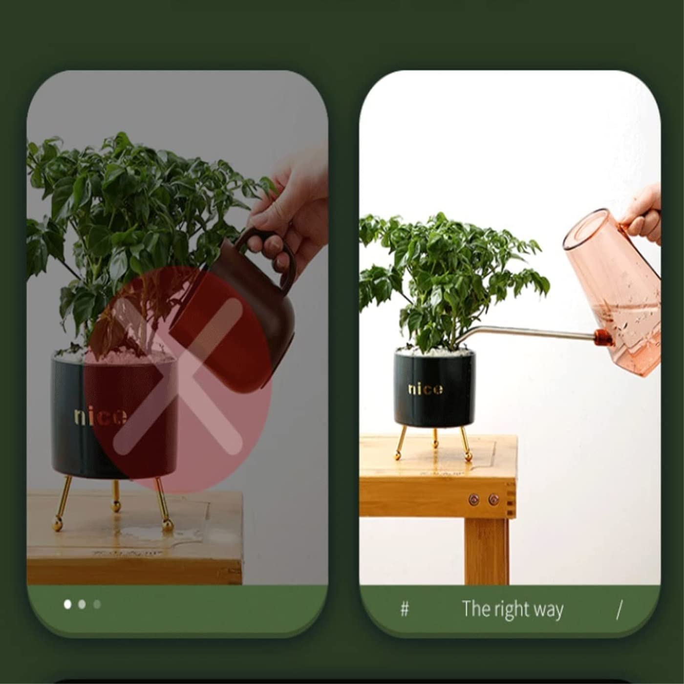 Regadera de Jardín Regadera De Plástico con Boquilla Larga De Acero Inoxidable, Regadera para Plantas Regadera de Riego (Color : Grün, Size : 10.5 * 18 * 34.5cm)