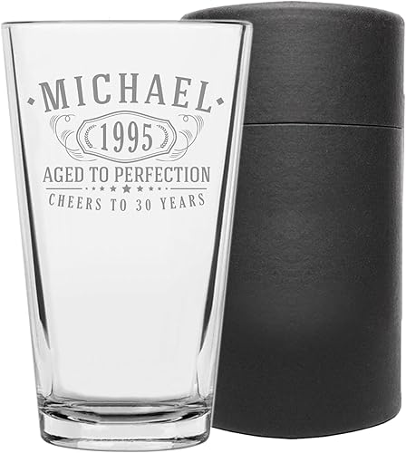 Miniatura 6 de Taza de vidrio para beber cerveza vintage de 16 onzas grabadas de 16 onzas  Regalos de feliz cumpleaños 30 hombres mujeres, saludos a 30 años,