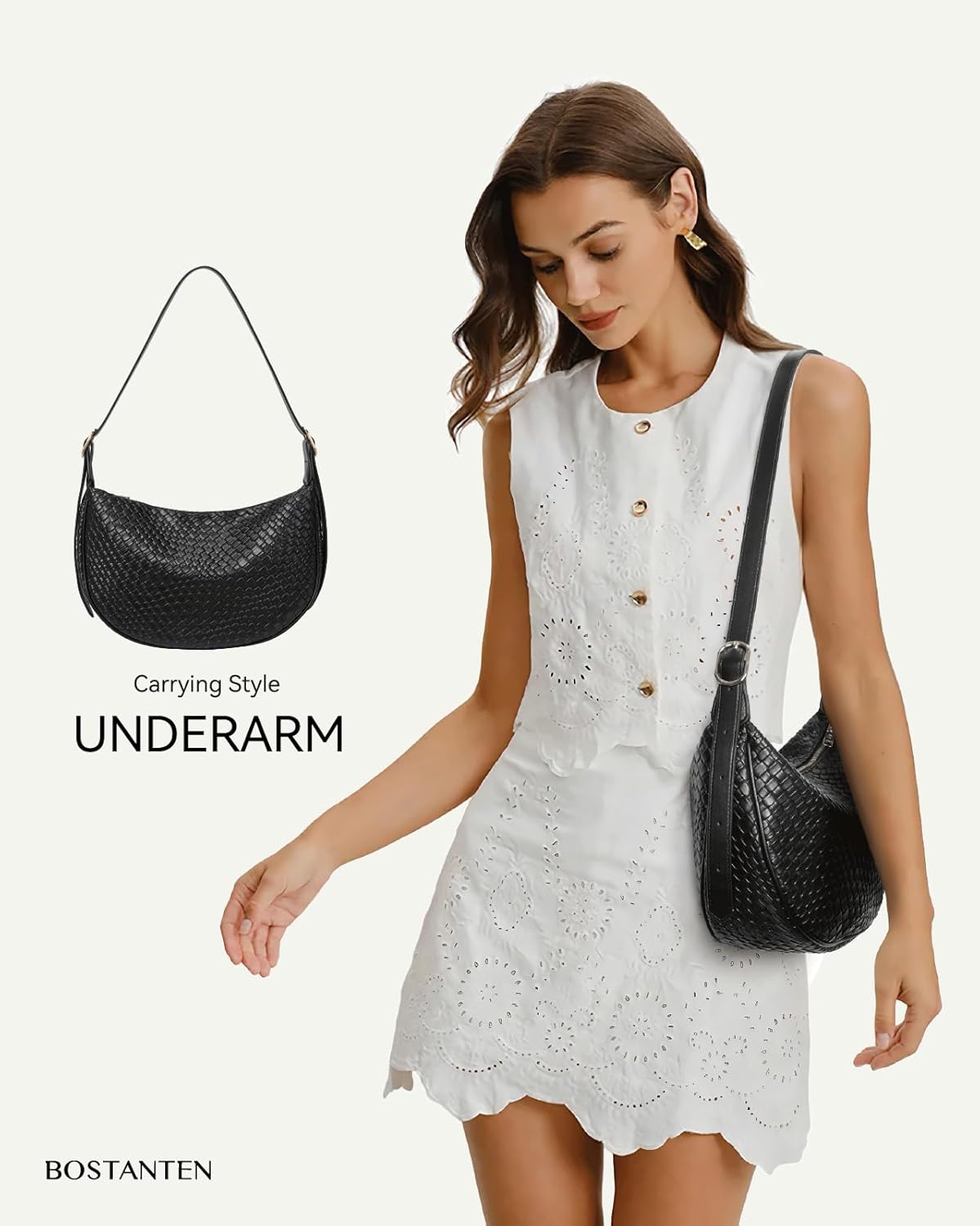 BOSTANTEN Purses for Women Small Crossbody Bags Crescent Shoulder Bag Hobo Handbag with Adjustable Strap