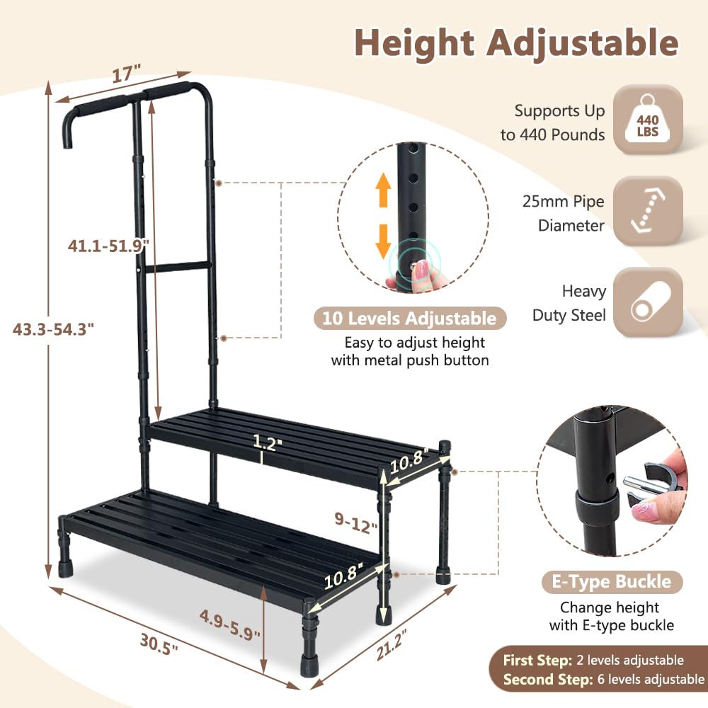 Taburete de seguridad para autocaravana, escalera de 2 escalones para exteriores, escalera de 2 escalones con pasamanos, escalones resistentes, escaleras para bañera de hidromasaje, remolques de