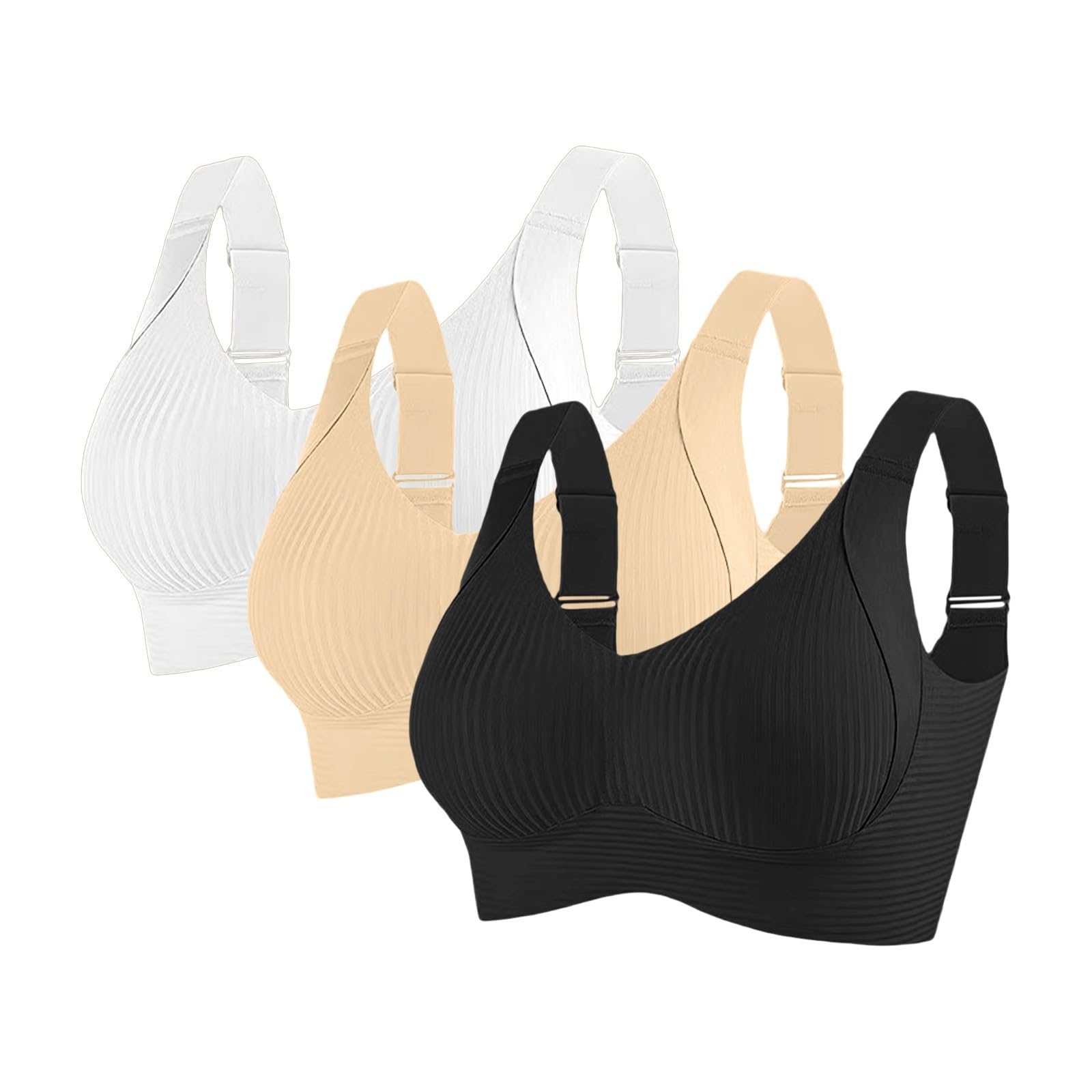 Reggiseni Comfort da Donna UK Sport Push Up Senza Cuciture Confezione da 3 Wireless a Costine Grandi Seni Cadenti Top da Donna Anziani Sport Support Lift Reggiseno Morbido Regolabile Comfort ad Alto