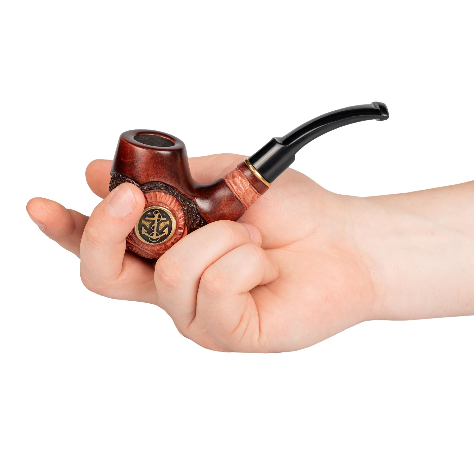 Dr. Watson - Drewniana Fajka Tytoniowa, Seria Kolekcjonerska, Ręcznie Rzeźbiona, Pasuje do filtra 9mm (Kotwica, Metal)