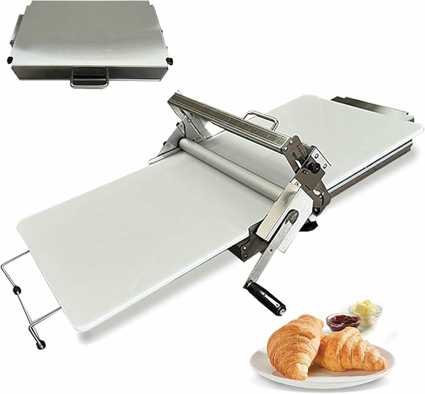 Rullo Sfogliatore Manuale per Pasta da Pasticceria, Sfogliatrice Pieghevole, Macchina in Acciaio Inossidabile con Spessori Regolabili, capacità di Livello Commerciale~/