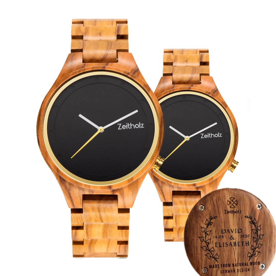 Orologi in legno coppie con incisione gratuita, regali personalizzabili, Stolpen 42mm & Stolpen 36mm. Realizzati in legno naturale con movimento al quarzo giapponese