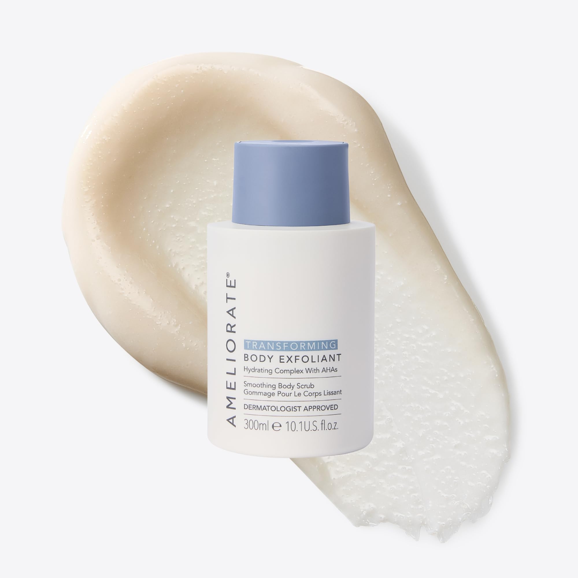 AMELIORATE Transforming Body Exfoliant 300ml for Keratosis Pilaris (KP), Bumpy & Dry Skin | Dual-Action AHA & Bamboo Scrub | Hydrating & Smoothing | Dermatologist Approved