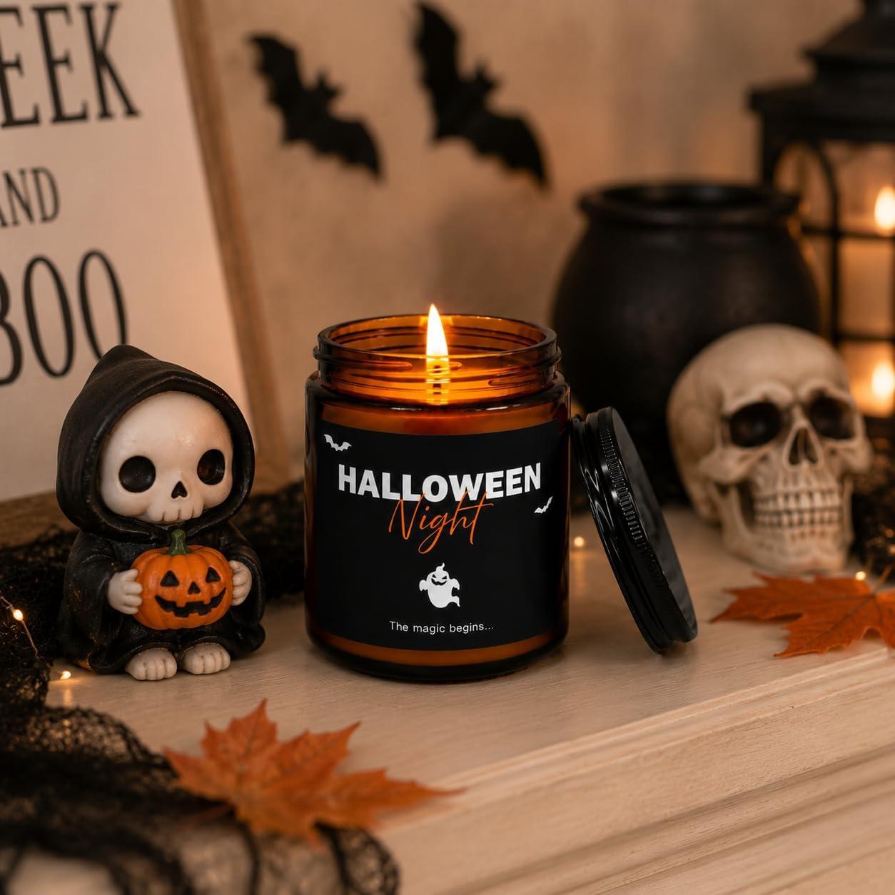 Halloween Candle Gift, Caramel Apple Scented Candles 7oz