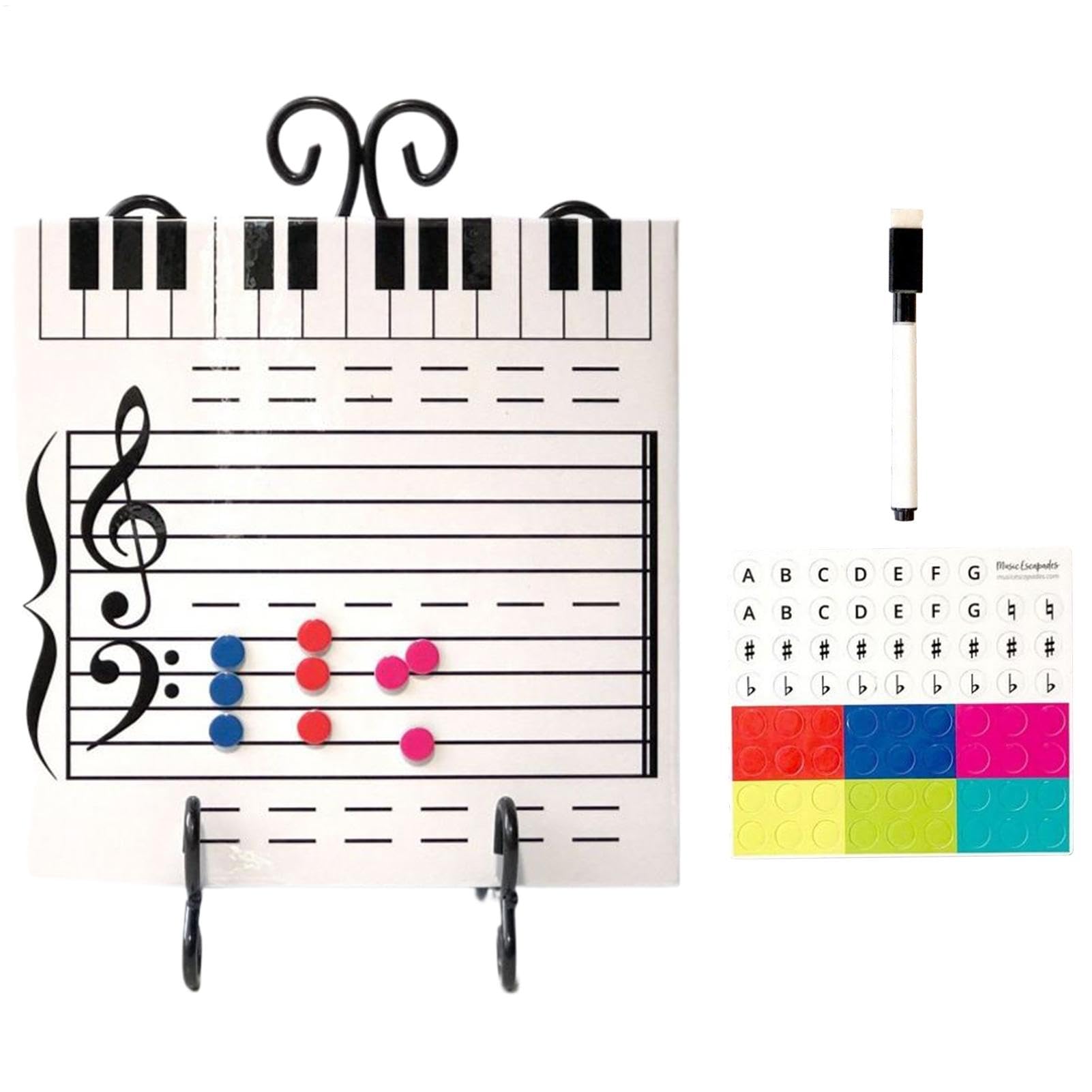 Music Note Dry Erase Board, Music Note Reading Board,Pratique de piano magnétique à deux côtés Boîte blanche effaçable à sec - Les fournitures d'enseignement de piano comprennent un marqueur pour les